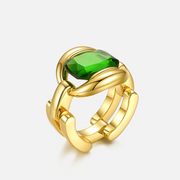 18K Yellow Gold Plated Cocktail Ring With Green Glass Stone For Women