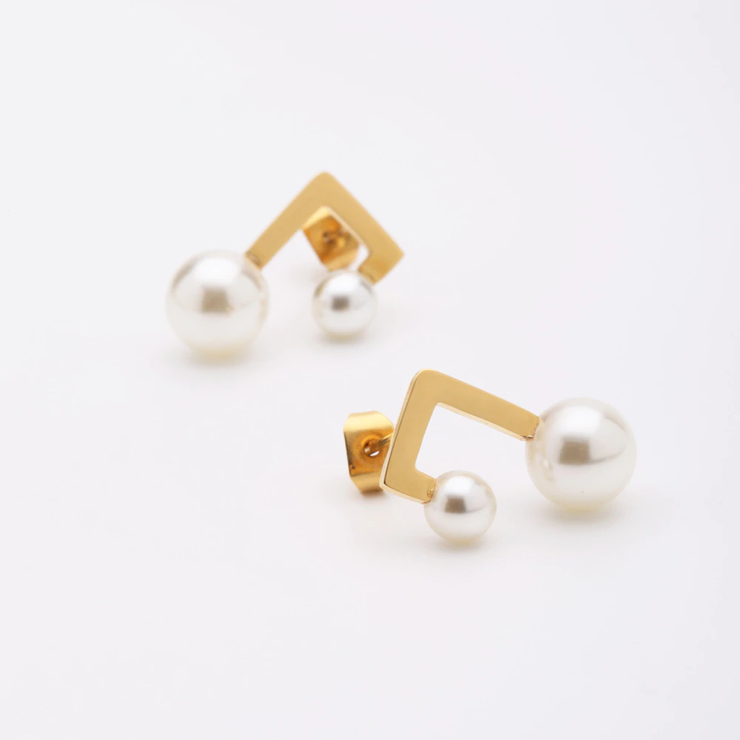 Baroque Double White Pearl 18K Gold Stud Earrings For Women