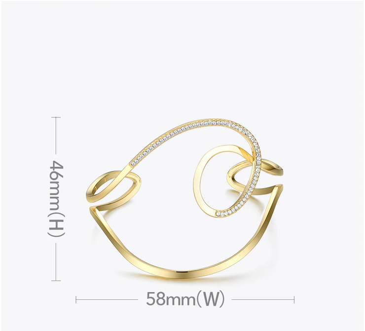 Ocean Wave 18K Gold Cuff Bangle Bracelet For Women Size Measurements