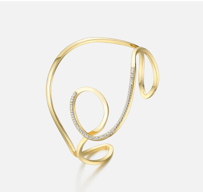 Ocean Wave 18K Gold Cuff Bangle Bracelet For Women