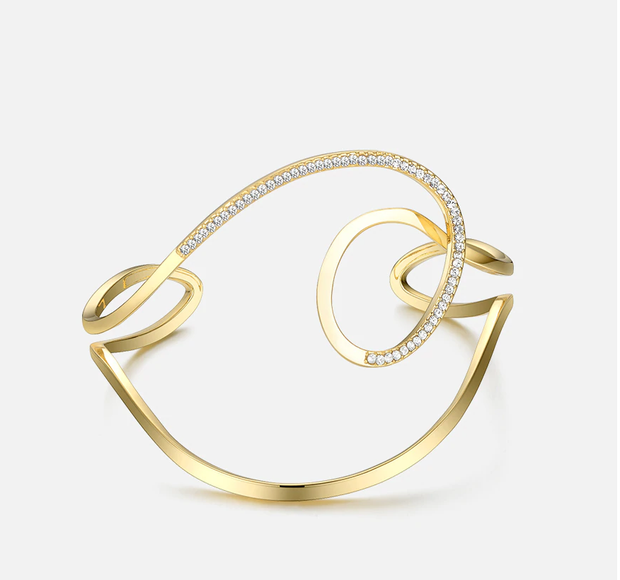 Ocean Wave 18K Gold Cuff Bangle Bracelet For Women