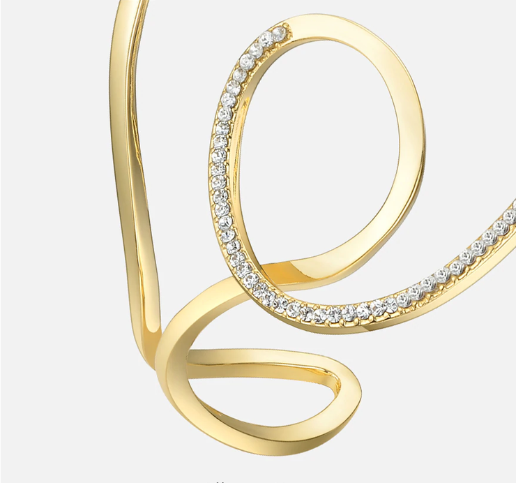 Ocean Wave 18K Gold Cuff Bangle Bracelet For Women Detail Close up