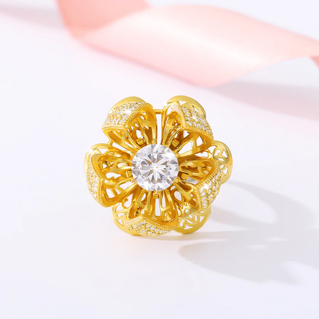 Blooming Flower Ring 18K Gold Plating 1ct CZ Diamond Adjustable