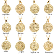 12 Zodiac Sign 18K Gold Plated Double Face Coin Necklaces