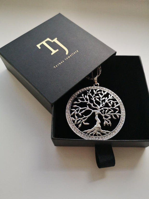 Large Tree Of Life Necklace With Silver Pendant And Zircon For Women