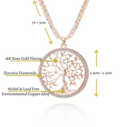 Large Tree Of Life Necklace With Rose Gold Pendant And Zircon For Women