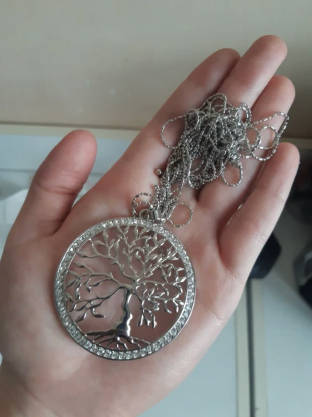 Large Tree Of Life Necklace With Silver Pendant And Zircon For Women