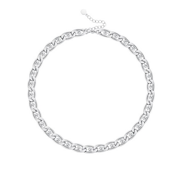 33 Zircon Chain Necklace Choker For Women 18K Gold And 925 Sterling Silver Plated