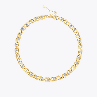 33 Zircon Chain Necklace Choker For Women 18K Gold And 925 Sterling Silver Plated