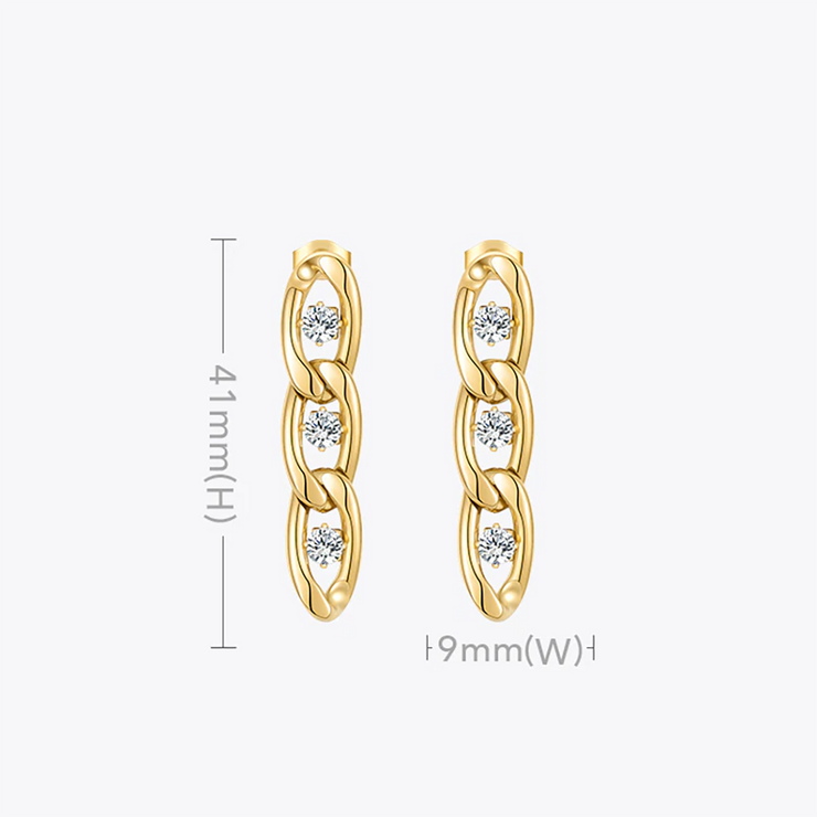 3 Zircon Chain Drop Earrings For Women 925 Sterling Silver And 18K Gold Plated