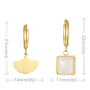 Leaf And White Onyx Hoop Drop Earrings For Women 18K Gold Plated