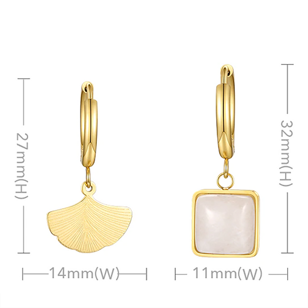 Leaf And White Onyx Hoop Drop Earrings For Women 18K Gold Plated