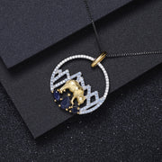 Blue Sapphire Polar Bear 925 Sterling Silver Necklace With Gold Plated Details