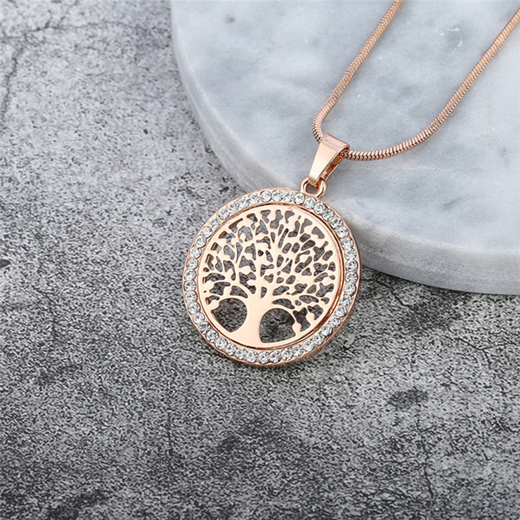 Tree Of Life Necklace With CZ Diamonds - Rose Gold
