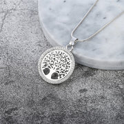 Tree Of Life Necklace With CZ Diamonds - Silver