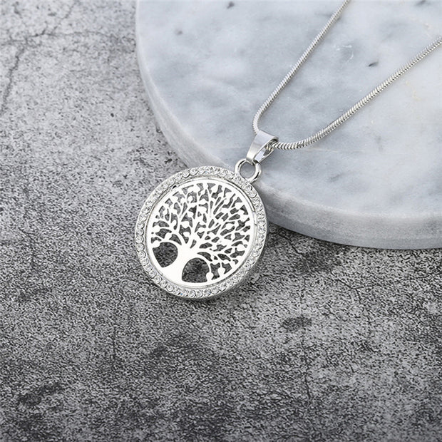 Tree Of Life Necklace With CZ Diamonds - Silver