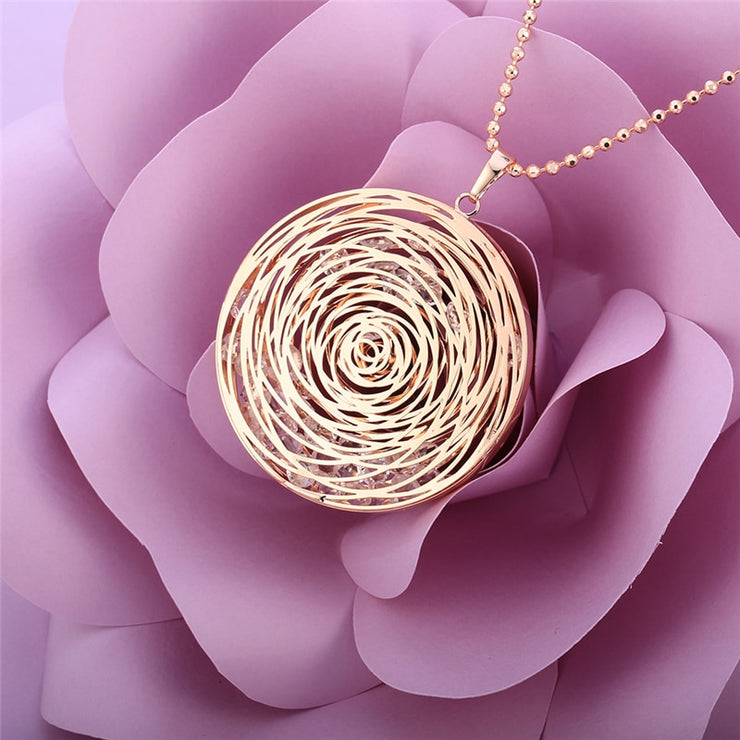 Circled Stones Necklace With CZ Diamonds - Rose Gold