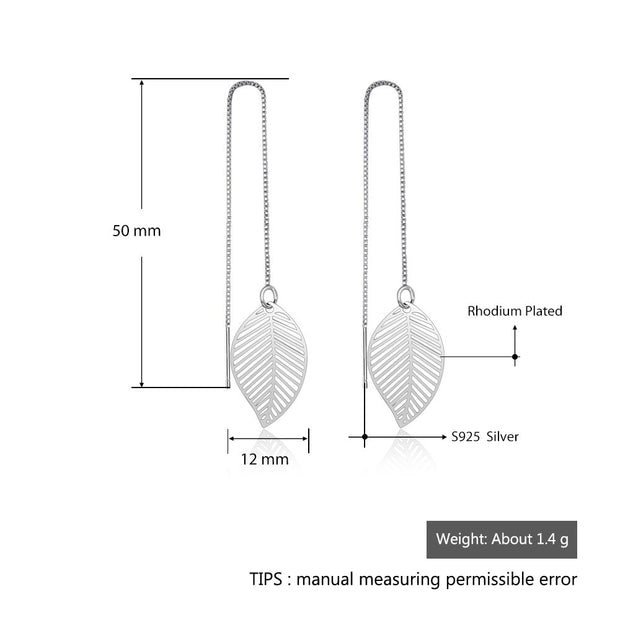 Long Leaf 925 Sterling Silver Leaf Earrings