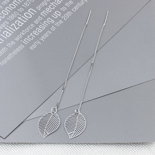 Long Leaf 925 Sterling Silver Leaf Earrings