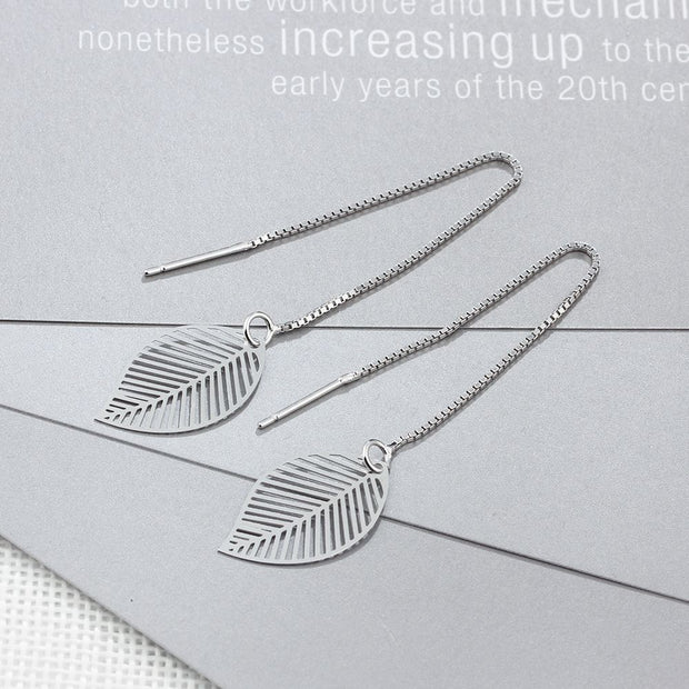 Long Leaf 925 Sterling Silver Leaf Earrings