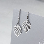 Long Leaf 925 Sterling Silver Leaf Earrings