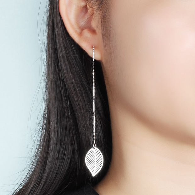 Long Leaf 925 Sterling Silver Leaf Earrings