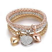3 Pieces Heart Bracelet With Crystals