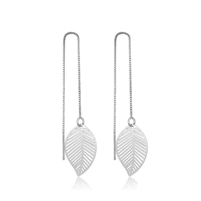 Long Leaf 925 Sterling Silver Leaf Earrings