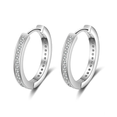 925 Sterling Silver Hoop Earrings With Paved CZ Diamonds