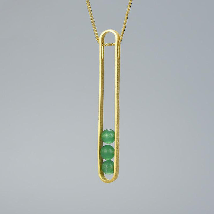 Elliptical Green Aventurine 18K Gold Plated 925 Sterling Silver Necklace For Women