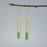 Elliptical Green Aventurine 18K Gold Plated 925 Sterling Silver Earrings For Women Hanged On A Branch