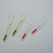 Elliptical Green And Red Aventurine 18K Gold Plated 925 Sterling Silver Earrings For Women Together