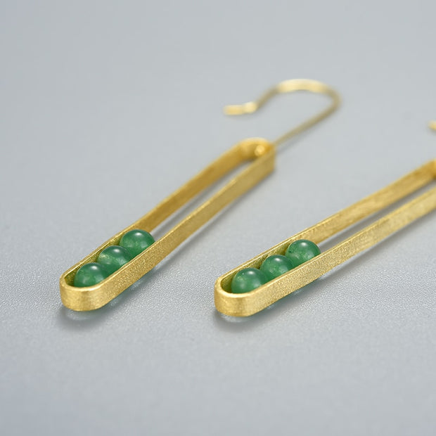 Elliptical Green Aventurine 18K Gold Plated 925 Sterling Silver Earrings For Women Close Up