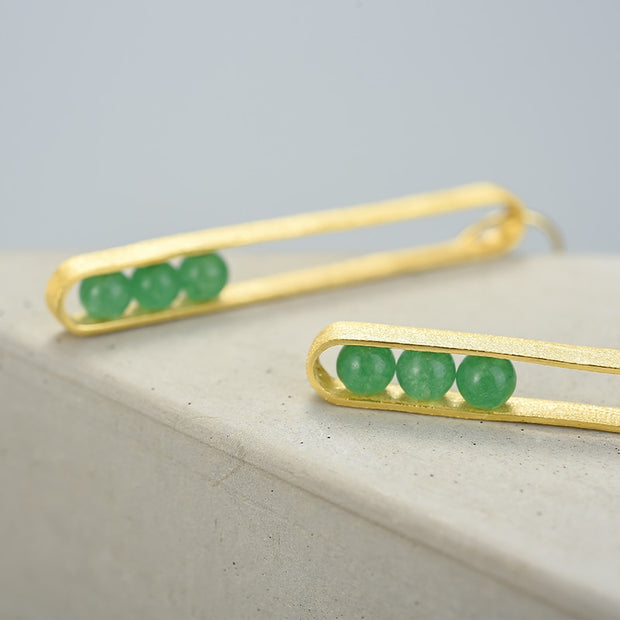 Elliptical Green Aventurine 18K Gold Plated 925 Sterling Silver Earrings For Women Close Up