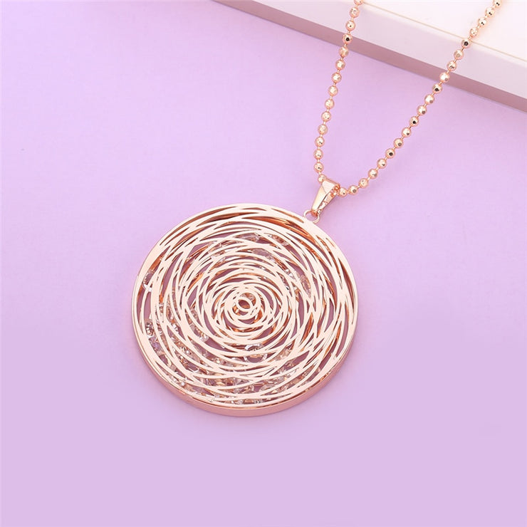Circled Stones Necklace With CZ Diamonds - Rose Gold