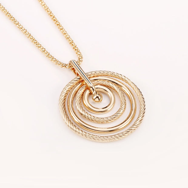 Big Circles Long Necklace With CZ Diamond - Gold