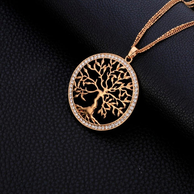 Large Tree Of Life Necklace With Rose Gold Pendant And Zircon For Women