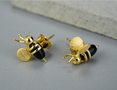 Agate 18K Gold Plated 925 Sterling Silver Honey Bee Stud Earrings For Women