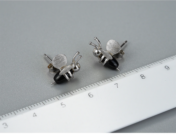 Agate 925 Sterling Silver Honey Bee Stud Earrings For Women